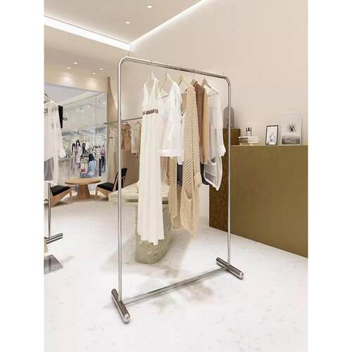 不锈钢服装店展示架落地式挂衣服架子简约银色展示挂衣架女装货架