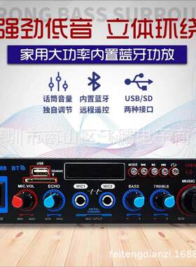 厂家直销迷你蓝牙小功放机12V220V两用大功率USB收音机家用功放