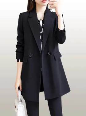 宽松休闲黑色上衣小西服女气质韩版ins春秋外套新款中长西装