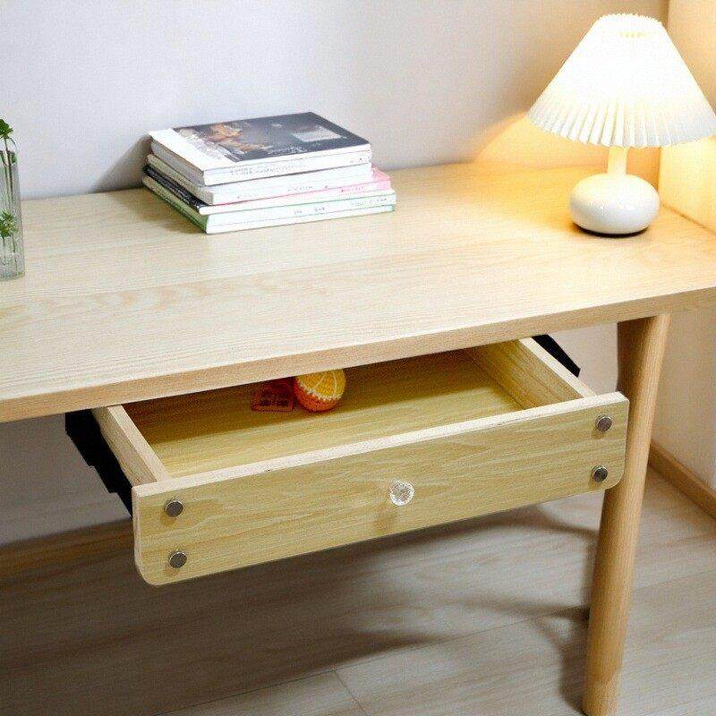 办公工位桌底下抽屉自装实木悬挂隐形暗抽屉式收纳盒柜内滑轨托架