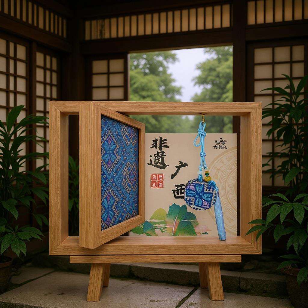 广西非遗壮锦纹样摆台吉祥物铜鼓挂件客厅玄关书房办公室桌面相框