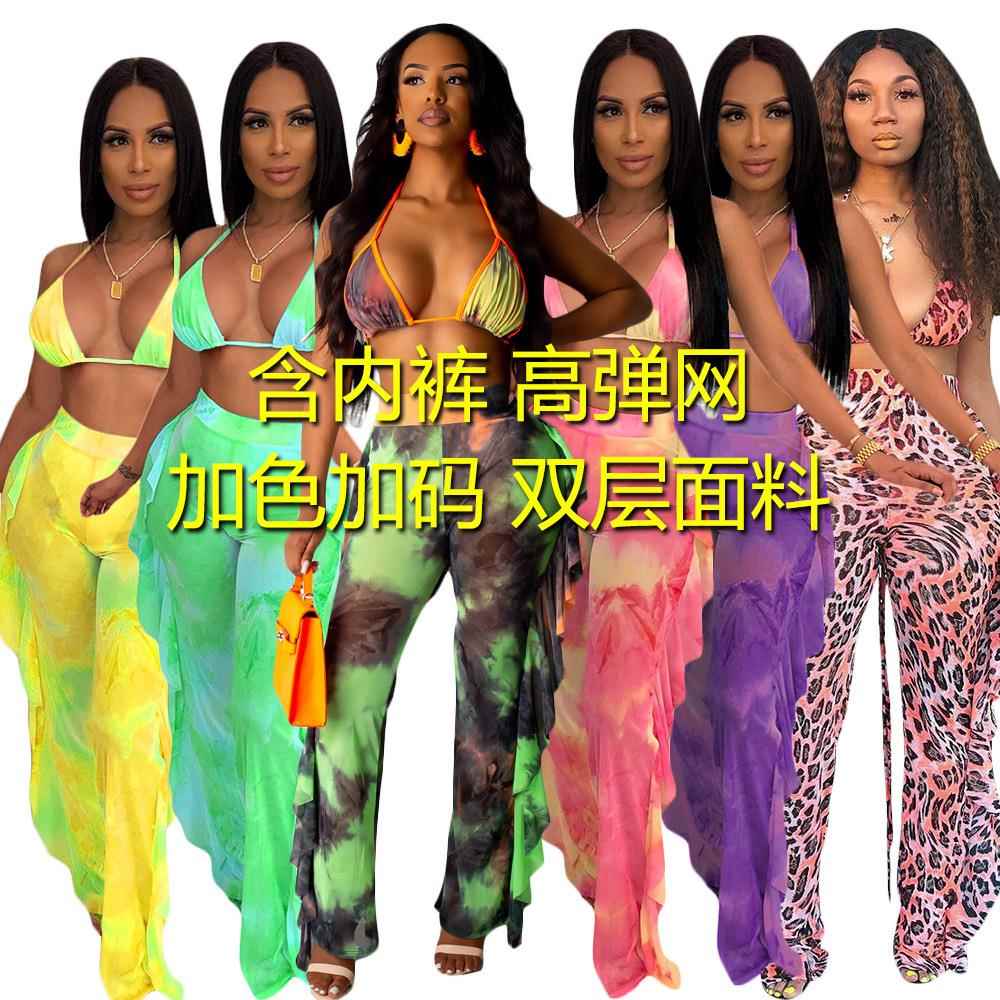 Womens hollow two-piece bikini including wide-leg pants set