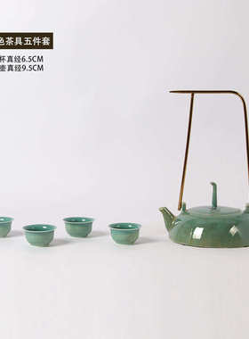 新中式茶具套装摆件茶室陶瓷茶壶茶杯六件套摆设样板房间软装饰品