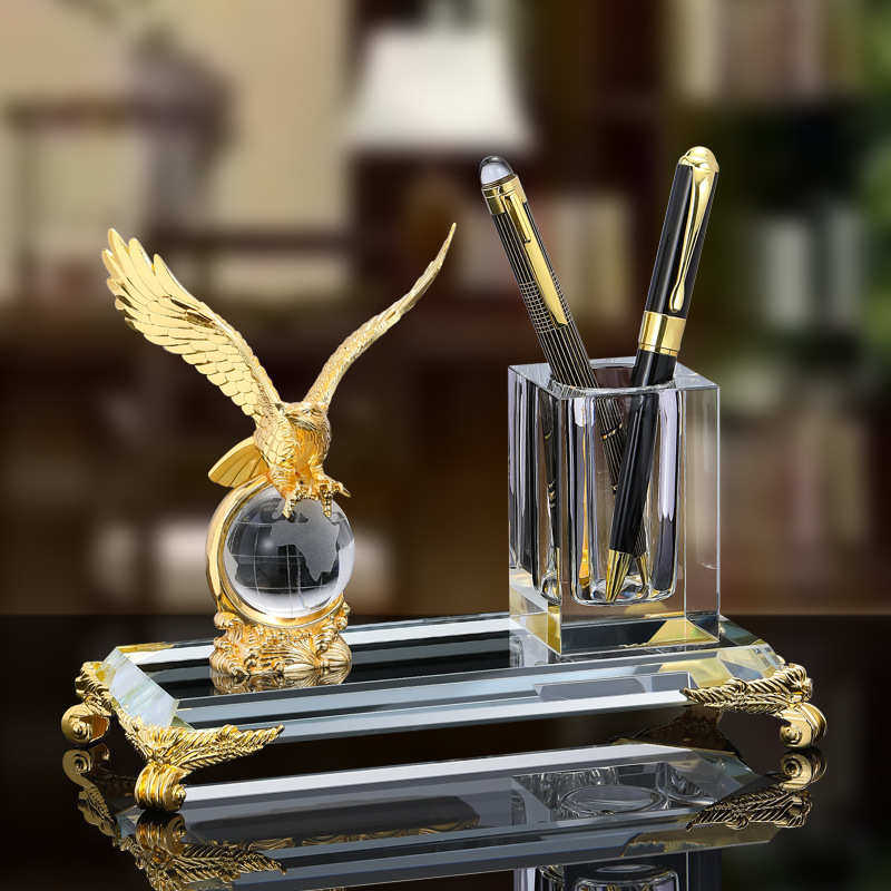 办公桌装饰摆件桌面办公室摆件创意水晶笔筒简约现代纪念品高档,家居饰品,装饰摆件,淘宝优惠券,粉丝福利购,淘宝优惠卷