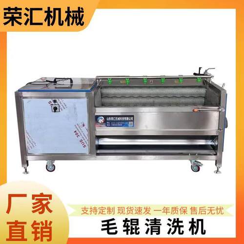 不锈钢毛辊清洗机生姜大蒜去泥去皮清洗设备根茎蔬菜加工流水线