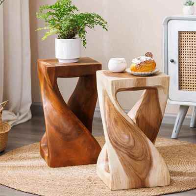 木头国树边桩摆件花架花凳意泰实木墩子矮凳家用原木几创坐767凳