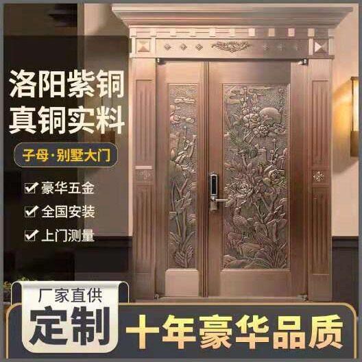 实力工厂定制铜门别墅大门入户门纯铜双开镀铜门铸铝子母防盗门