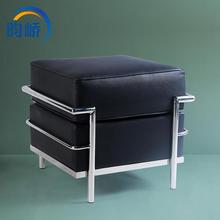 昀峤家具LC2Ottoman现代中古风不锈钢金属沙发脚凳皮艺矮凳小型