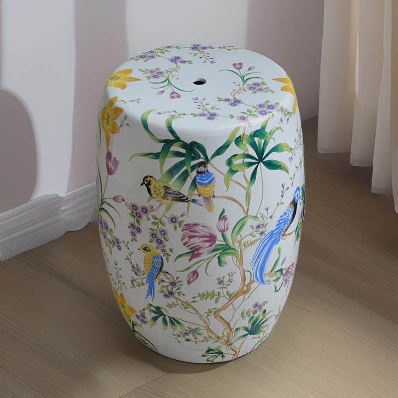 五彩花鸟陶瓷凳子鼓凳古筝凳换鞋凳瓷墩梳妆凳圆凳坐墩釉上彩鼓墩