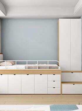 定制小户型儿童半榻梯高合床卧室储F98T7HT8物榻米床书架楼柜组衣