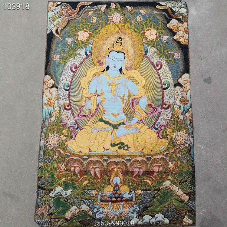 织锦画丝绸精致刺绣画 藏佛唐卡唐喀白度母佛装饰画古玩收藏品