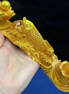 复古锌合金鎏金年年有鱼如意 金属摆件工艺品 文创市集古风老物件