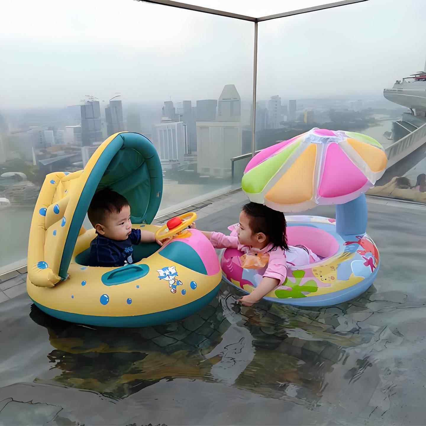夏乐有蓬遮阳儿童喇叭船坐圈 婴儿游泳圈婴幼儿座圈男女加厚浮圈