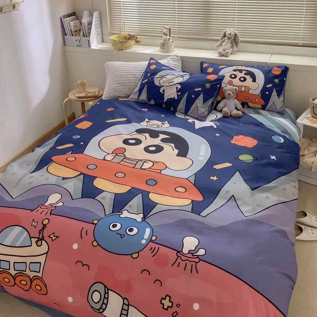 高档蜡笔款小床新单被套四件套棉全棉日本卡通纯动漫床上用品床笠