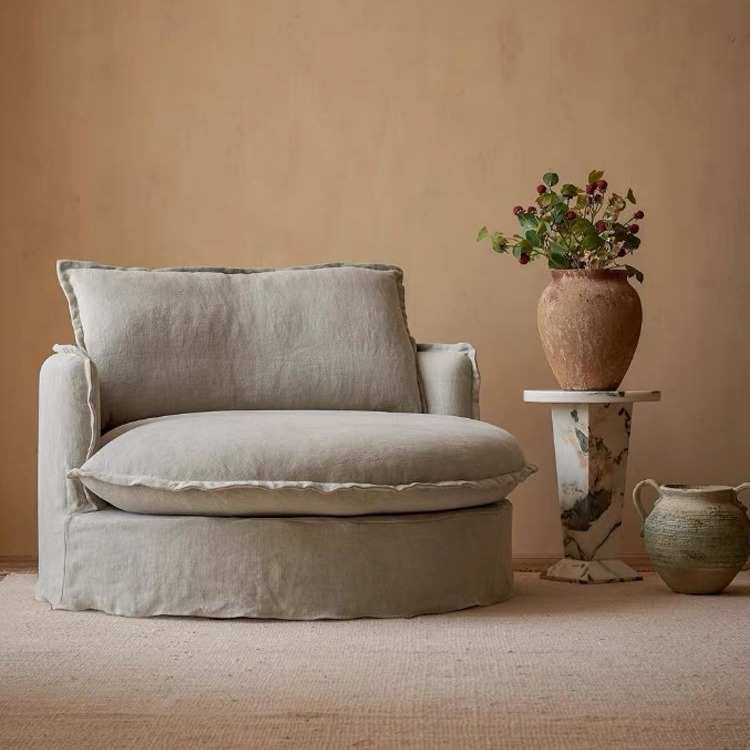 北欧全拆洗亚麻单人洽谈侘寂风美式复古民宿酒店简约单人沙发椅,住宅家具,布艺沙发,淘宝优惠券,粉丝福利购,淘宝优惠卷