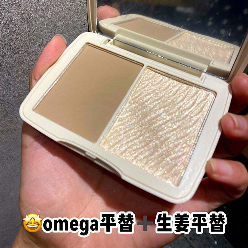 生姜高光修容盘腮红三合一体盘鼻影侧影哑光细闪提亮脸部闪粉两用