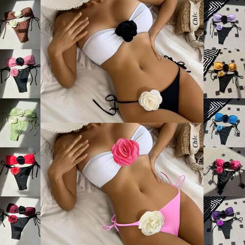 Swimsuit three-dimensional flower women's strapless split