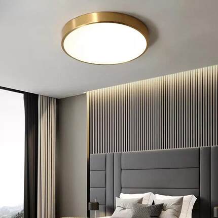 J创意全铜吸顶灯35轻奢圆形卧室灯入户灯后现代超薄过温馨7道具无