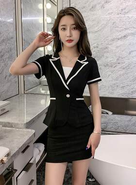 足浴技师工作服高级气质性感套装前台接待工作装女夏夜场裙子