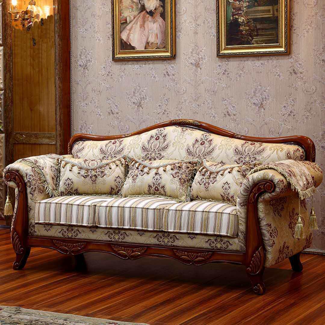 欧式布艺沙发 田园美式实木沙发简欧古典大小客厅户型组合可拆