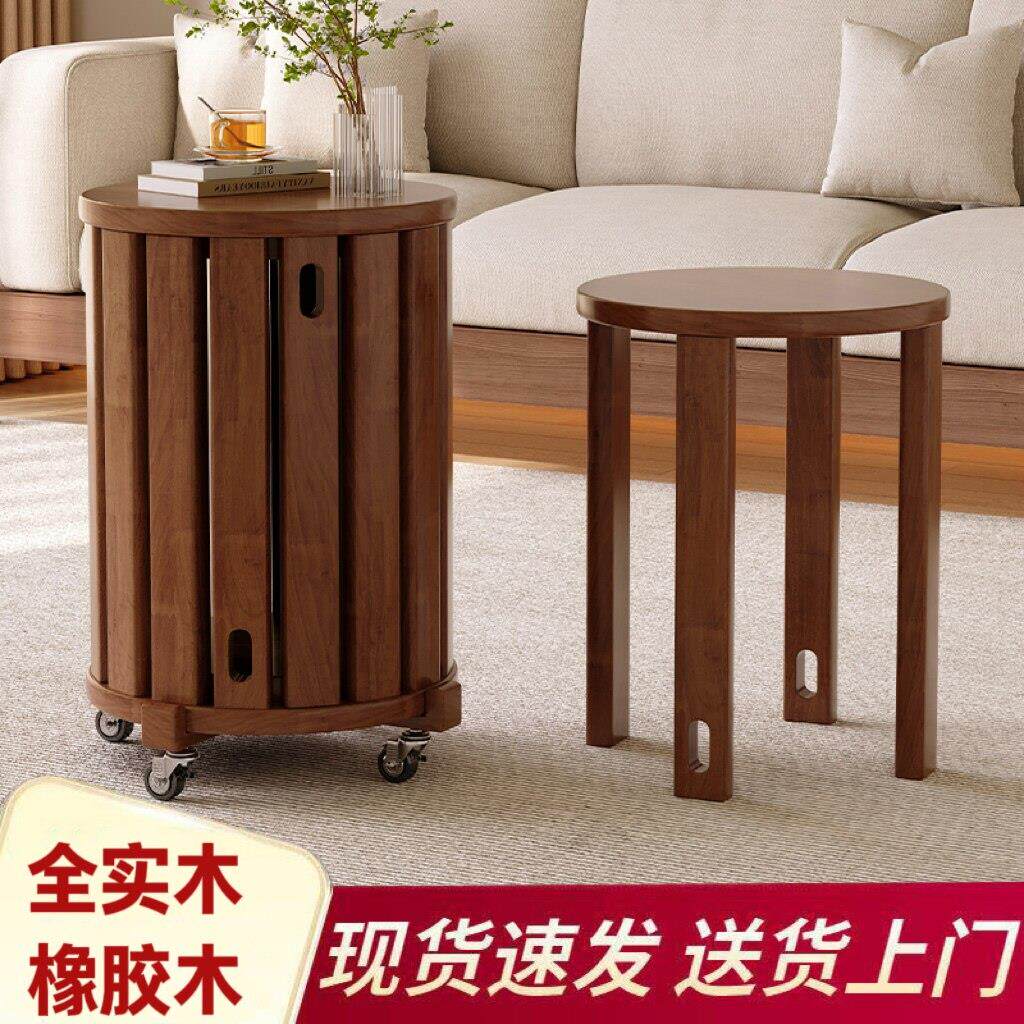 实木凳子可叠放家用圆凳子新中式可收纳椅子厨房小凳子待客备用凳