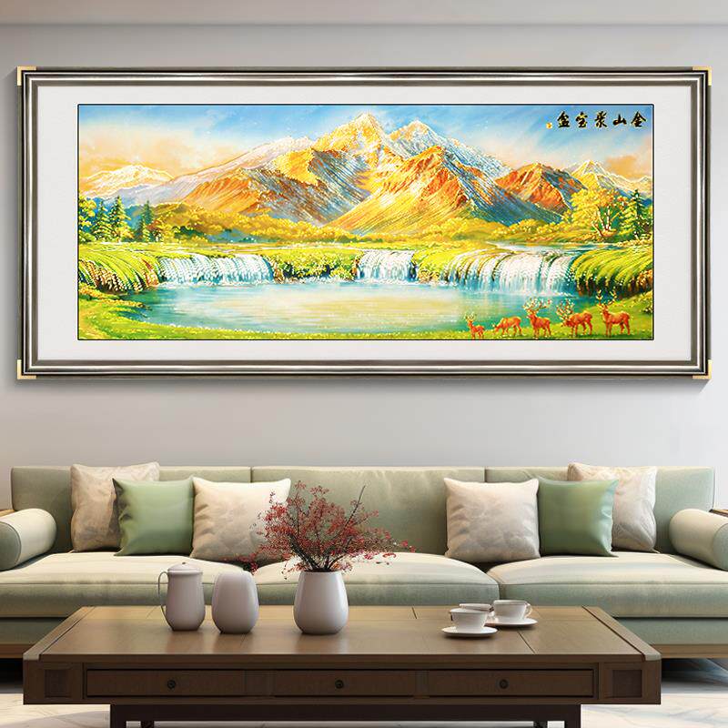 背靠金山客厅装饰画山水画聚宝盘浮雕新中式办公室沙发背景墙挂画