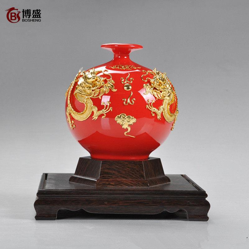 厦门漆线雕中国红瓷花瓶天方地圆家居乔迁结婚器博礼品盛陶瓷NPW