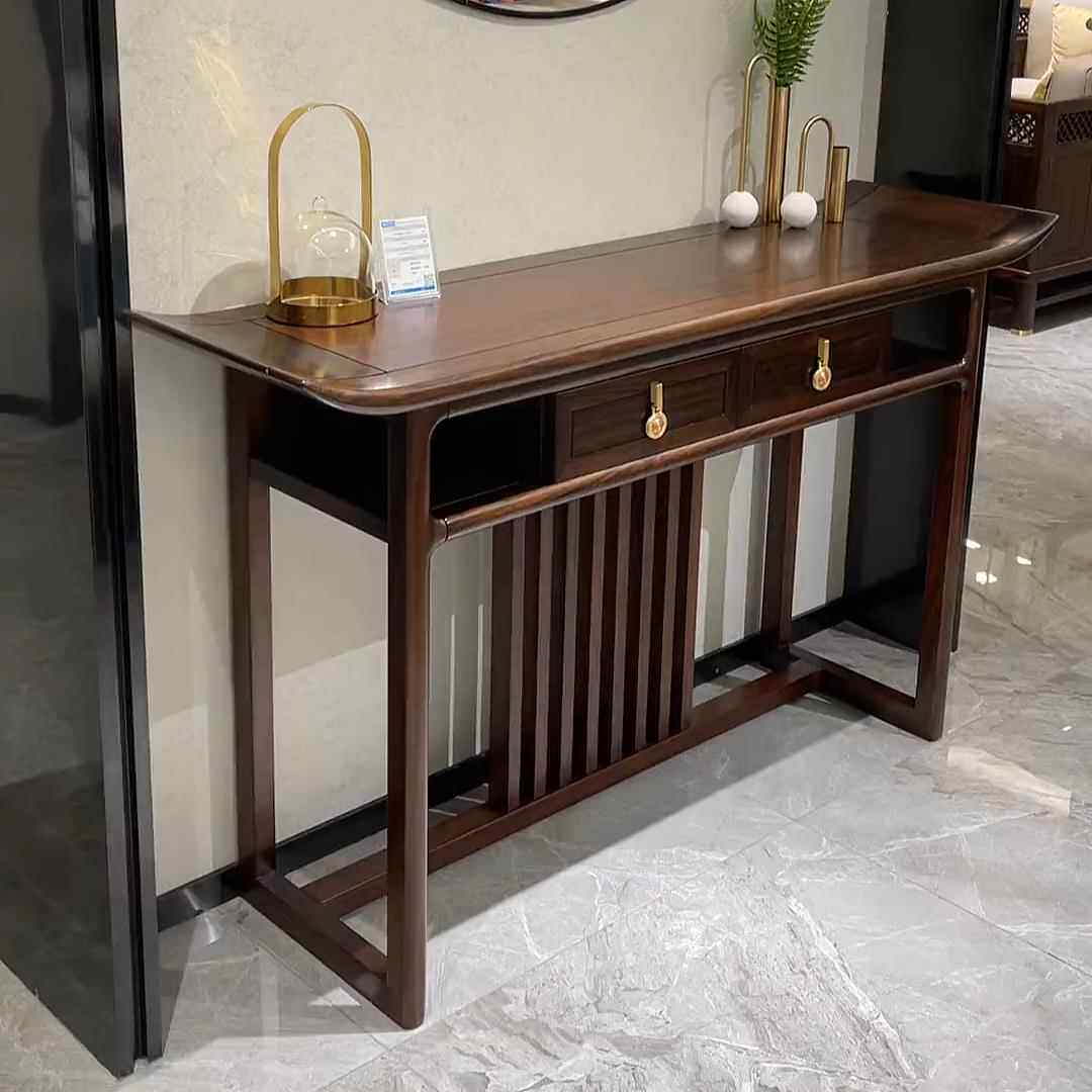 新中式乌金木玄关桌现代简约禅意实木案几条案入户门厅靠墙端景台