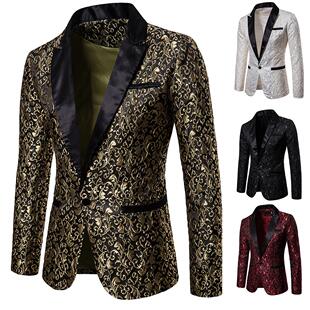 Fashion Men Business Social Jacquard Suit Jacket Single