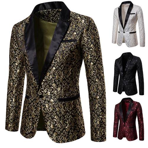 Fashion Men Business Social Jacquard Suit Jacket Single