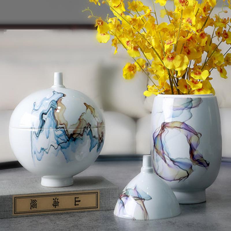 北欧陶瓷花瓶创意客厅餐桌插花干花饰品摆件酒柜家居装饰盖罐