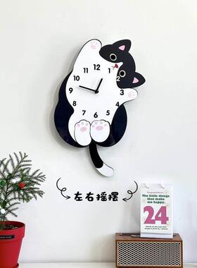 可爱猫咪创意时钟挂墙创意钟表挂钟客厅2025新款家用网红静音挂表