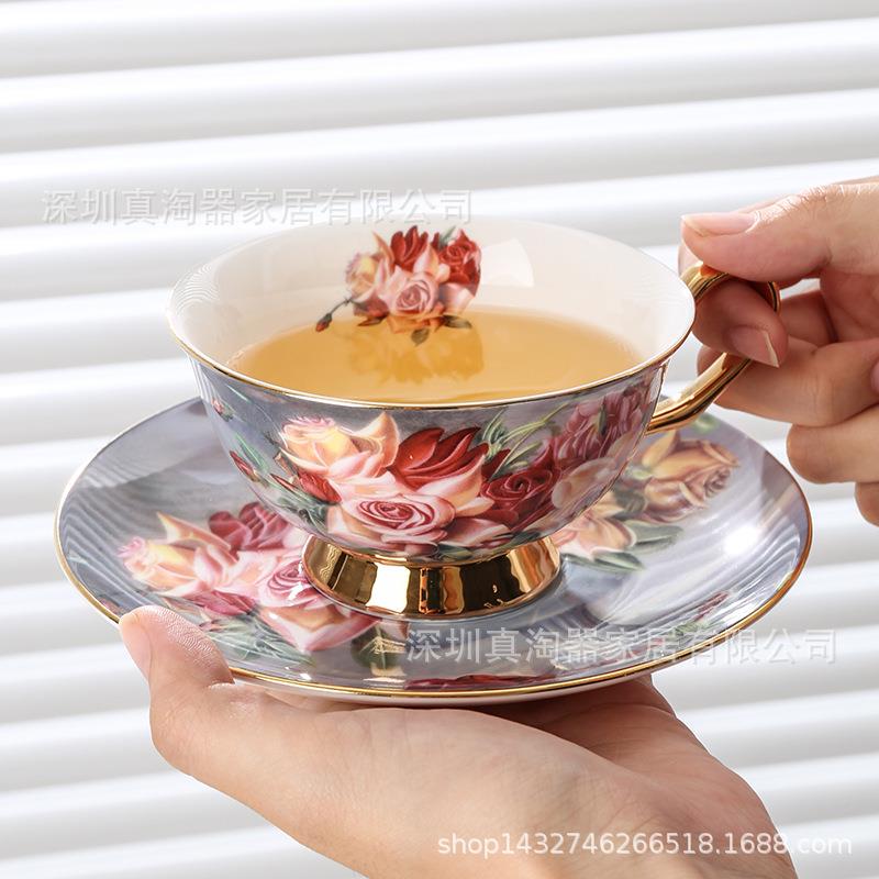 欧式高档骨瓷咖啡杯创意英式下午花茶杯具套装描金边陶瓷咖啡杯碟
