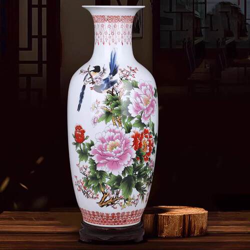 景德镇陶瓷富竹书房落地式大花瓶装饰品覆古客厅电视柜插花工艺品