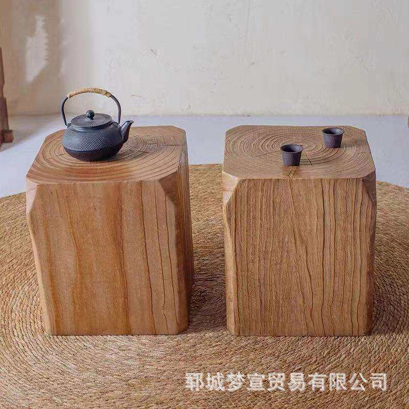 实木凳子摆件树墩根雕圆形边几实木墩子榆木民宿矮凳树桩角几边几