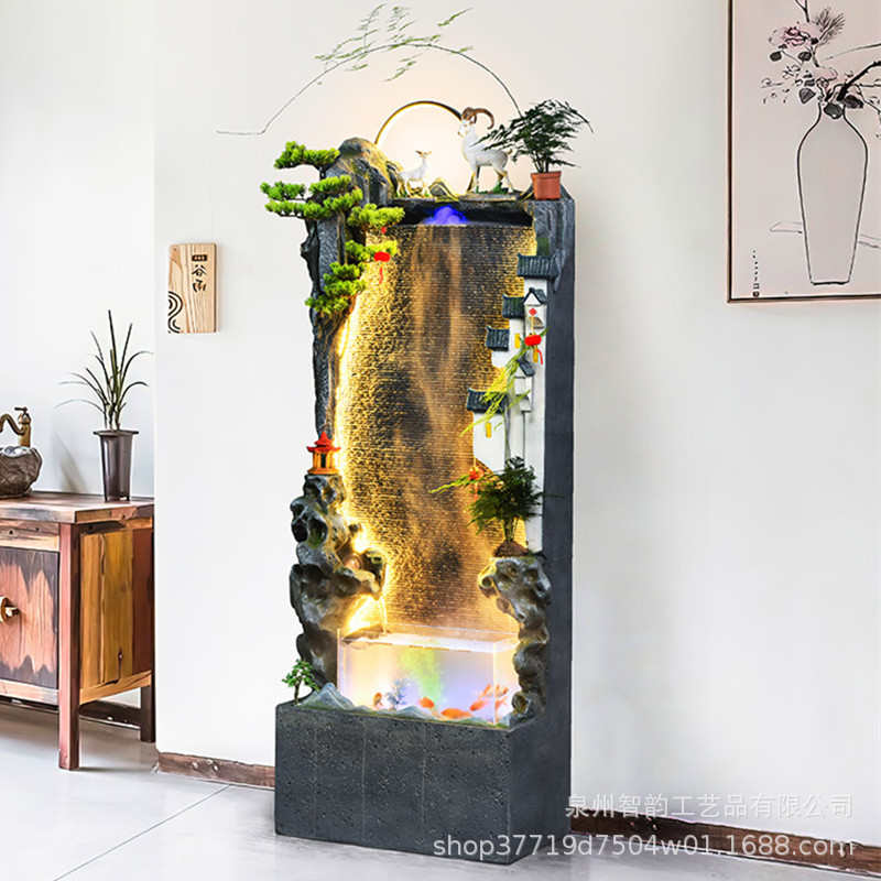 新中式假山水幕墙流水屏风客厅阳台庭院落地水景酒吧装饰摆件批发