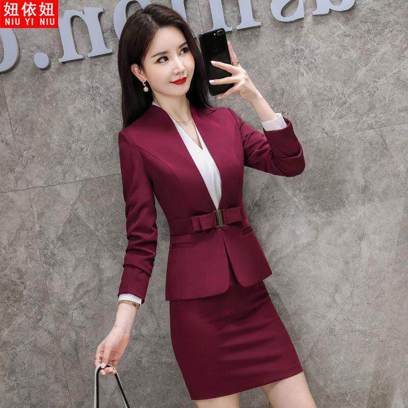 空姐职业套装女时尚气质珠宝店高端西服套裙工作服酒店前台工装潮