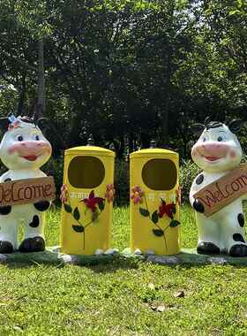 户外璃钢雕塑垃圾桶奶牛熊猫卡2024418玻通娃娃水园果儿落地幼公