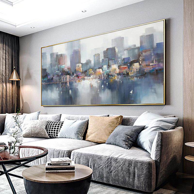 志豪现代抽象客厅装饰画沙发背景挂画轻奢城市建筑北欧风玄关油画