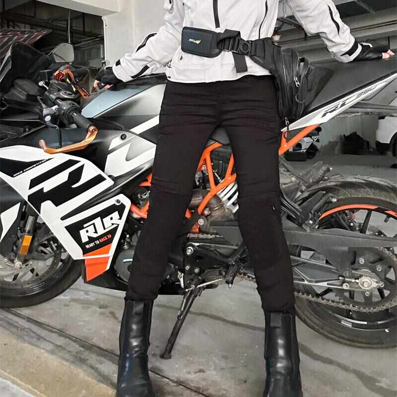 女士显瘦修身高弹摩托车骑行裤防摔四季通勤牛仔弹力
