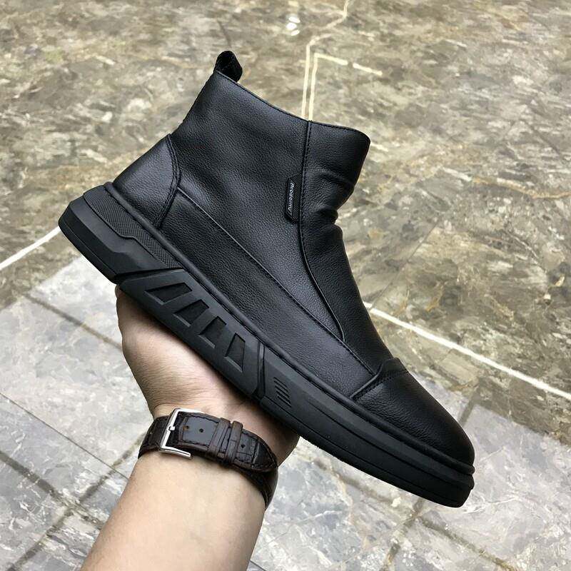 透气高帮短筒加绒棉鞋2025秋冬新款纯牛皮休闲鞋男真皮男士马丁靴
