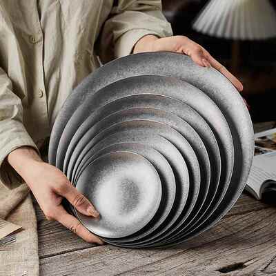 不锈钢盆圆盘复古甜品盘创意餐盘304不锈钢盘子平盘餐具托盘碟小