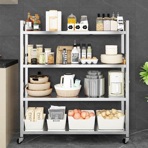 不锈钢厨房窄架子收纳13cm夹缝置物架落地多层整体橱柜缝隙围栏带