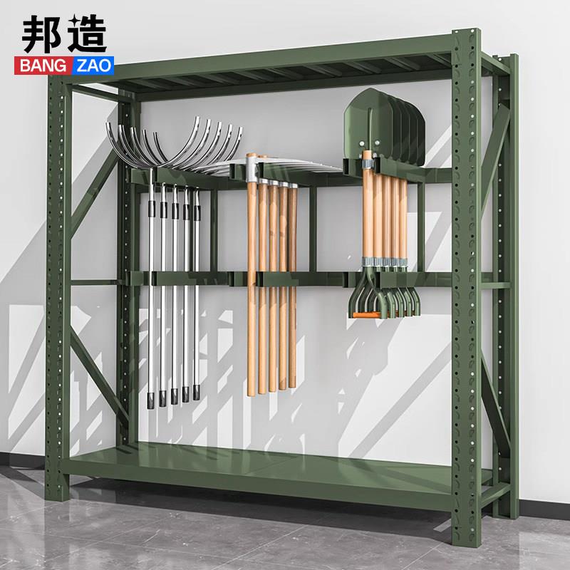 军绿色盾牌货架铁锹架战备物资存放架可移动带网器材架消防雨衣架