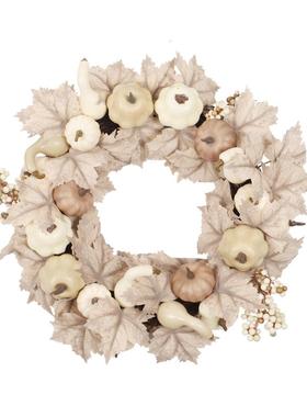 鸿禹感恩节白色绢花南瓜花环前门家居装饰壁挂花圈仿真枫叶