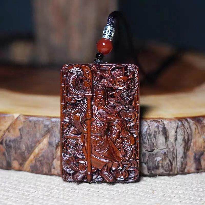 天然雷击枣木武财神吊坠关二爷挂件纯手工一体雕刻平安无事护身牌