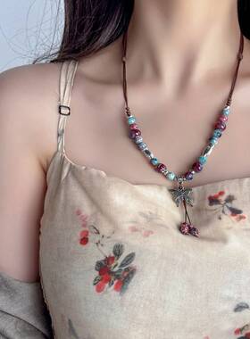 蝴蝶吊坠饰品2025新款叠戴配饰长款高级感轻奢小众波西米亚项链女