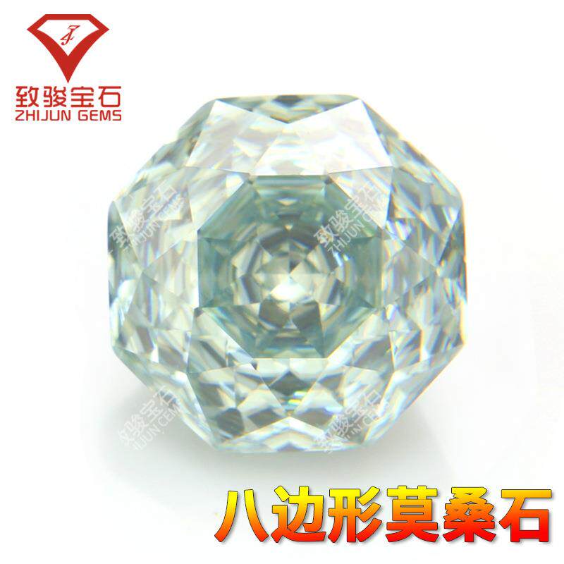 彩色莫桑裸石原色浅蓝色八边千禧玫瑰切莫桑石裸石淡蓝色莫桑