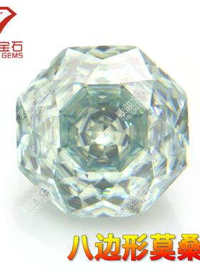 彩色莫桑裸石原色浅蓝色八边千禧玫瑰切莫桑石裸石淡蓝色莫桑