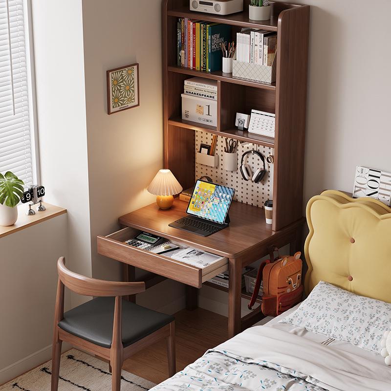 小户型书桌带洞洞板床边小桌子实木台式电脑桌70cm宽儿童学习桌